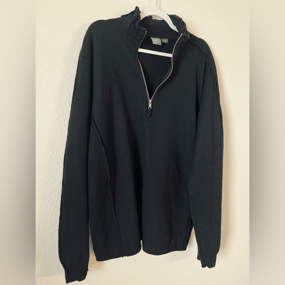 VTG Men Armani Exchange 100% Wool Pull Over 3/4 Zip Exposed Seam Sweater SZ XXL